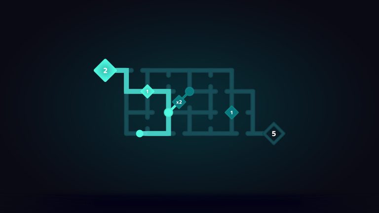 D-topia labor puzzle showing a numbered route, multiplier, and score target
