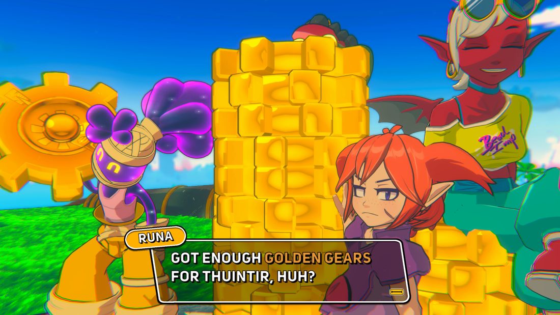 Runa asks Beebz about the Golden Gears needed for Thuintir in Demon Tides