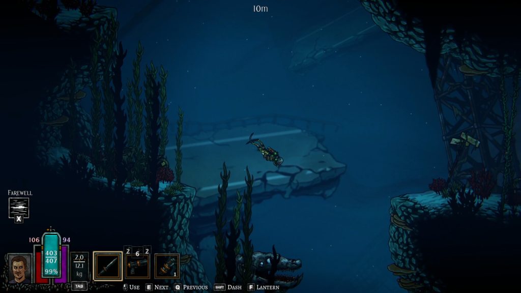 A diver approaching a dark submerged ruin in DIVE or DIE Children of Rain
