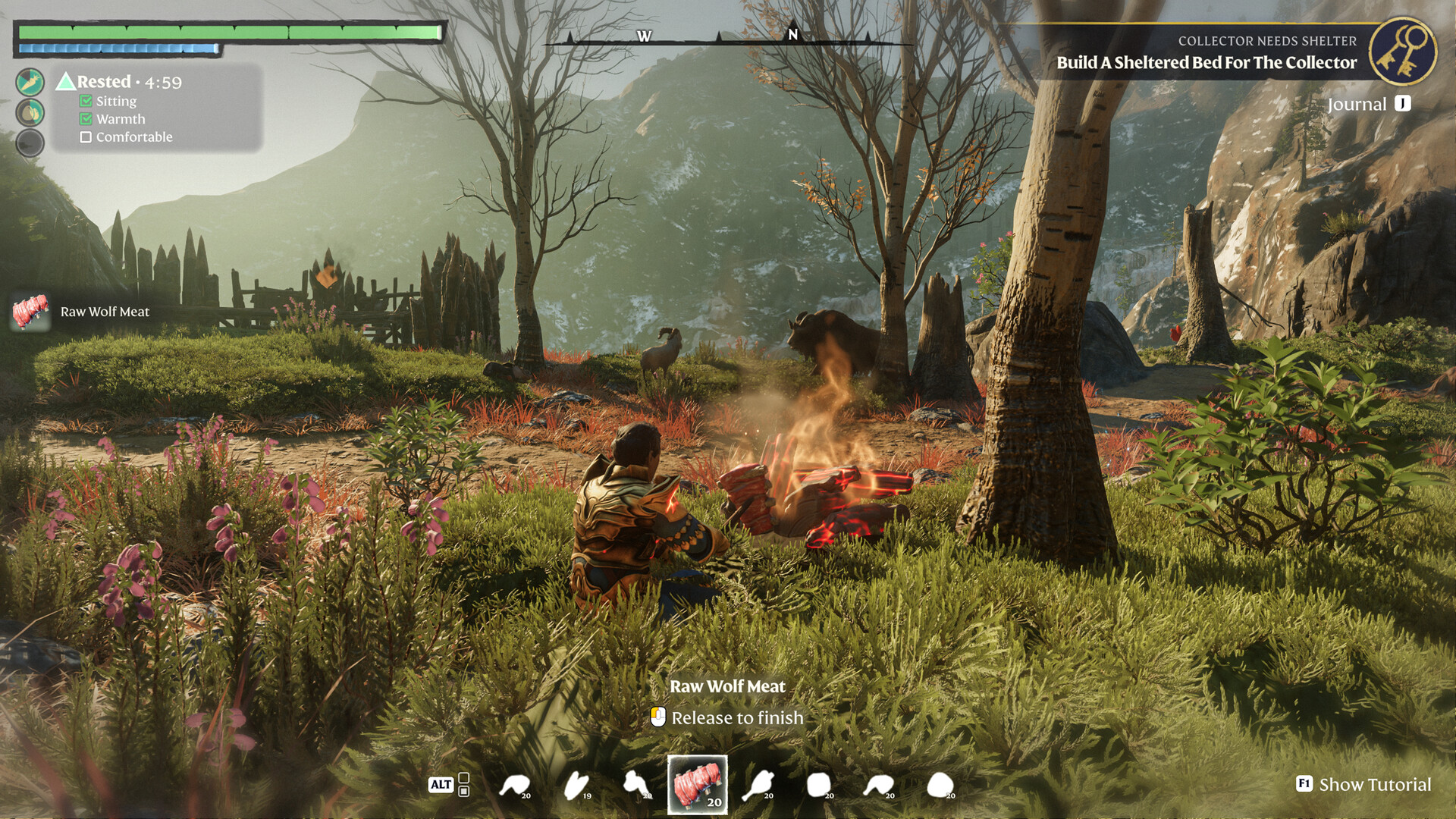 Enshrouded player viewing an active shelter objective in the Journal