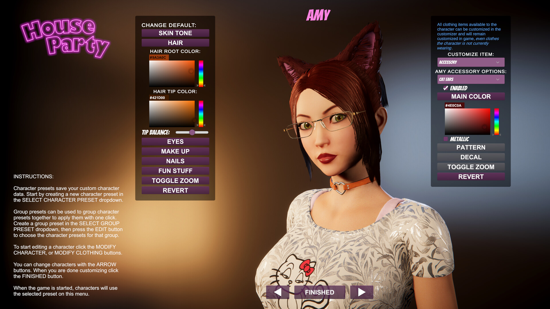 Official Steam screenshot of House Party character customization options