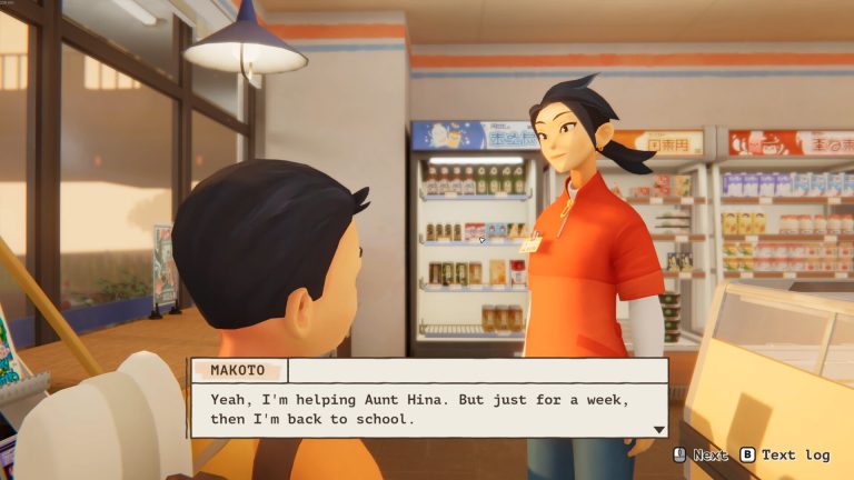 Makoto speaks with a customer inside the inKONBINI store