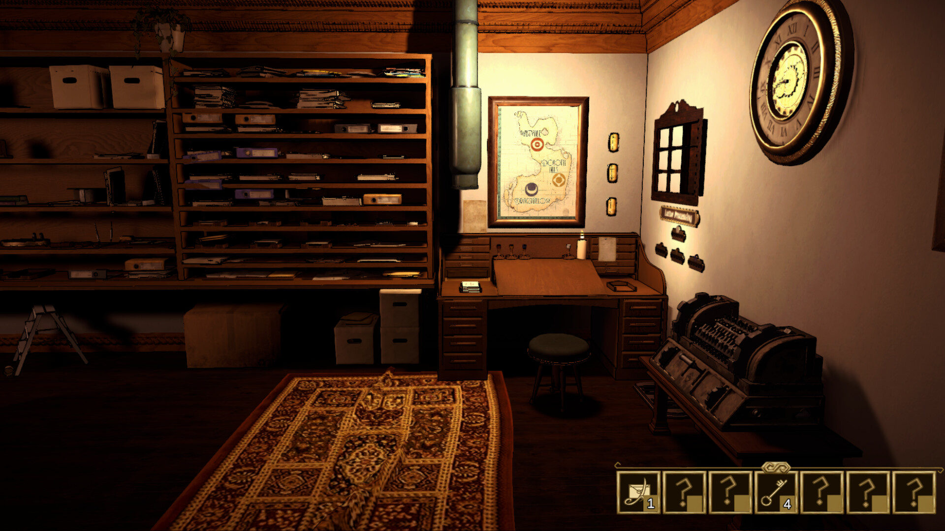 Letter Lost official screenshot showing the Kharnym Isle post office work area