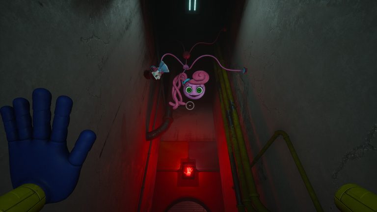 Mommy Long Legs above a red hand scanner in Poppy Playtime Chapter 2
