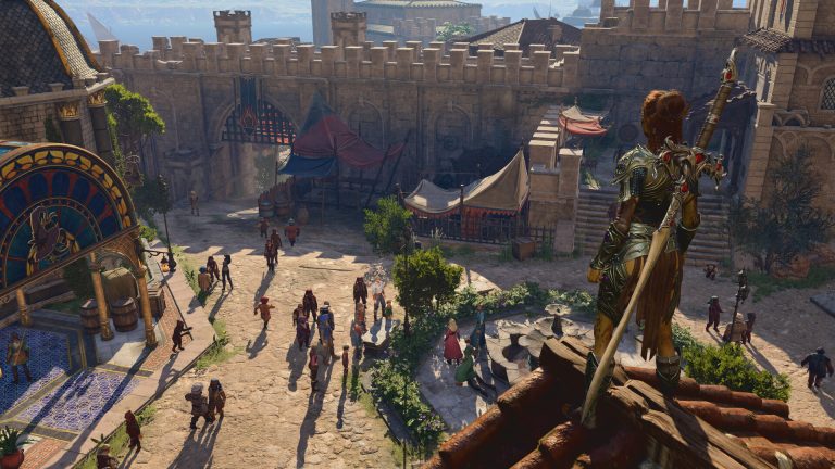 A Baldur's Gate 3 hero overlooking the city in an official Steam screenshot