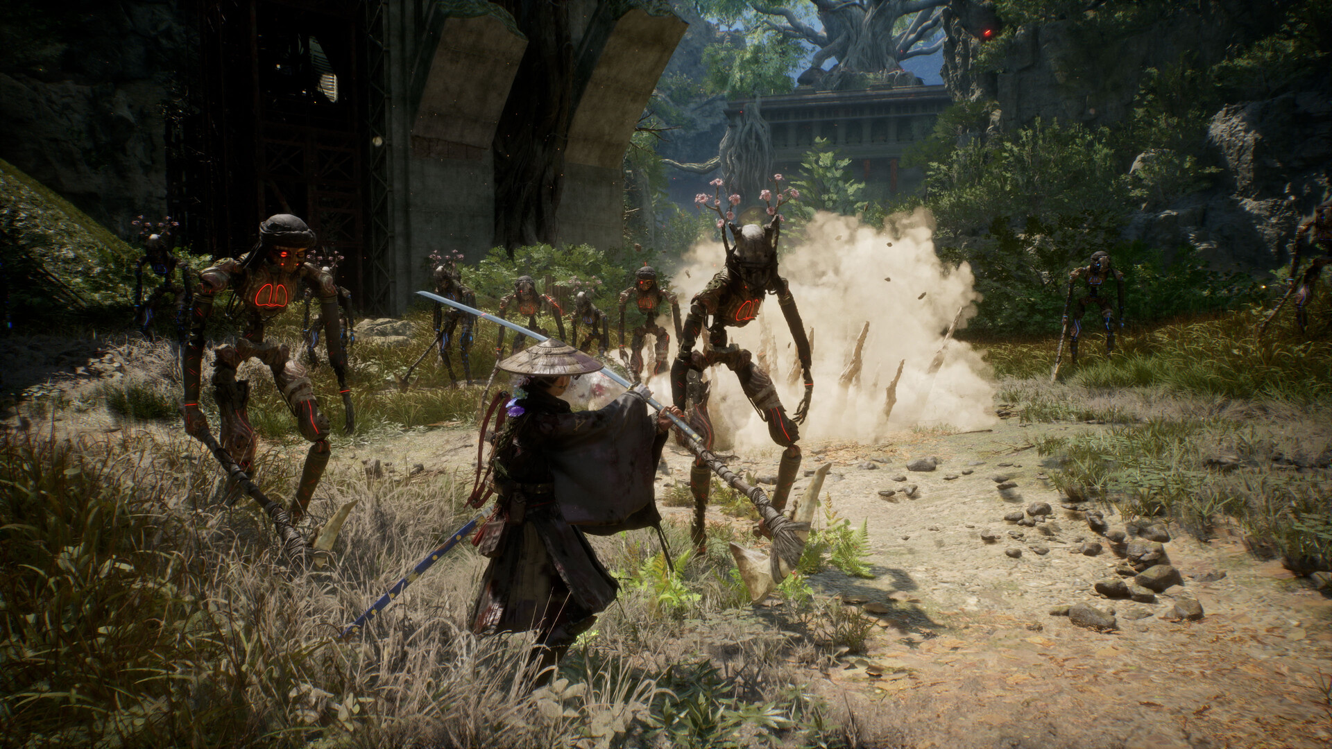 Emma facing a group of corrupted Golems in Beast of Reincarnation