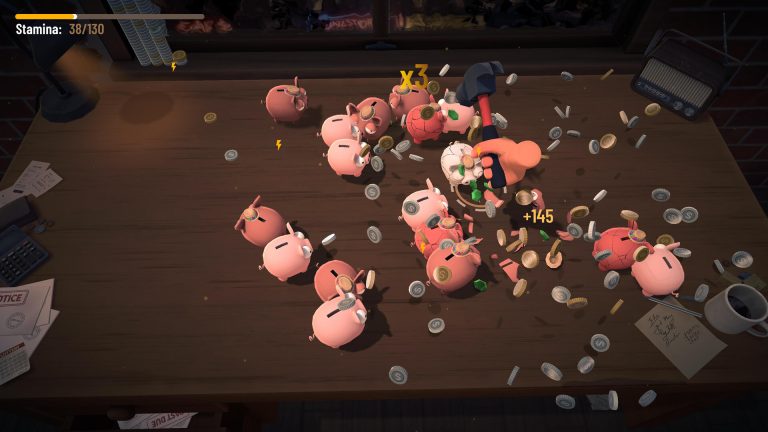Bills Must Be Paid hammer destroying three piggy banks in one crowded swing