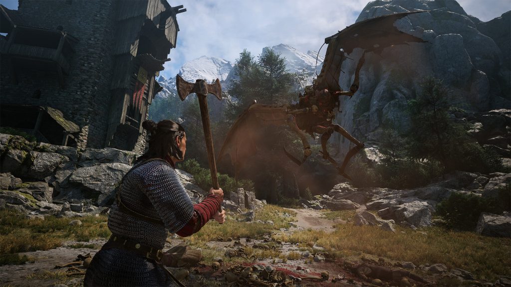 Coen facing a winged monster with an axe in The Blood of Dawnwalker