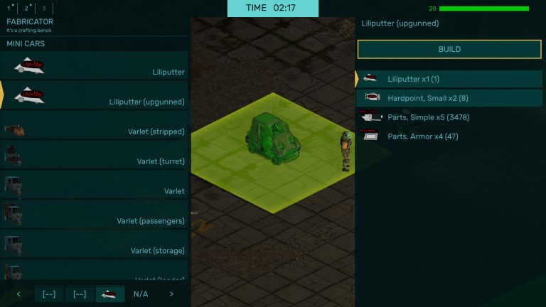 The Brigador Killers Fabricator displaying vehicle recipes and required parts