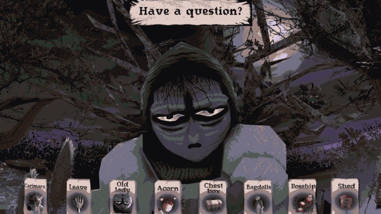 Violet answering a question while Carimara holds a row of cards