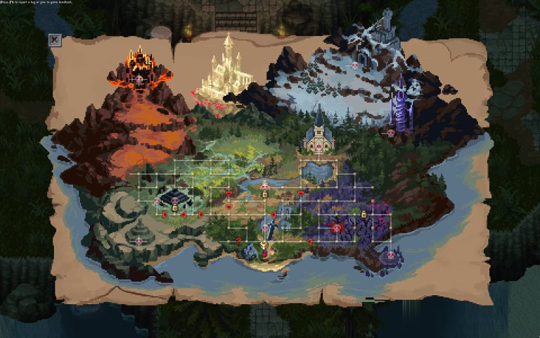 Cursemark world map showing connected early-region paths and landmarks