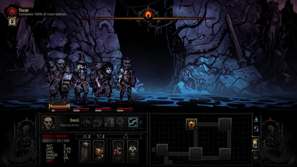 The Duelist leading a Darkest Dungeon expedition in The Fire's Edge