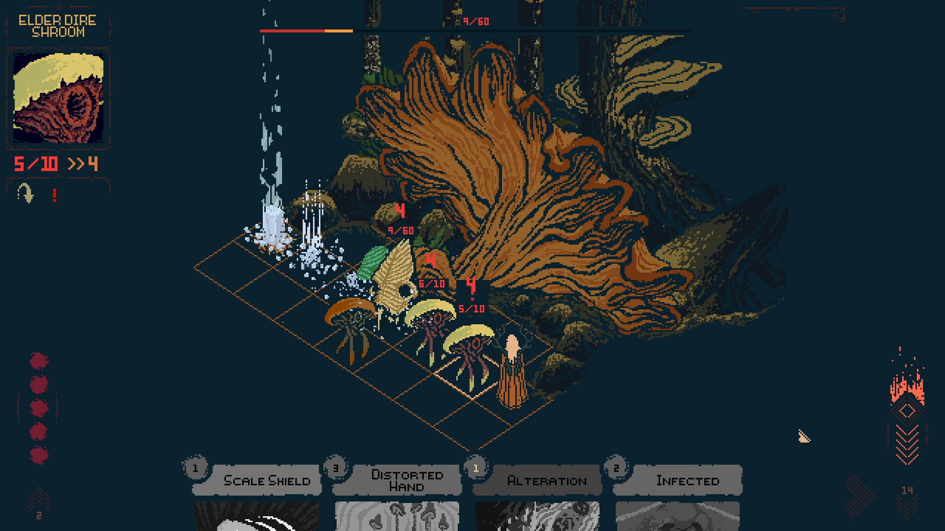 Official Steam screenshot of the Cantharsis battle with summoned mushrooms