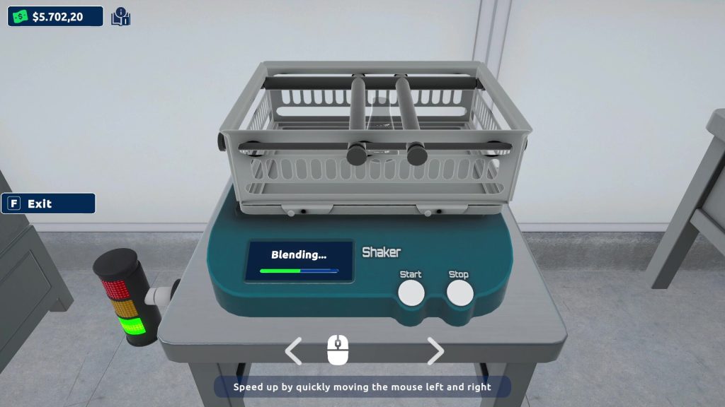 A shaker blending a test drink in Drink Factory Simulator