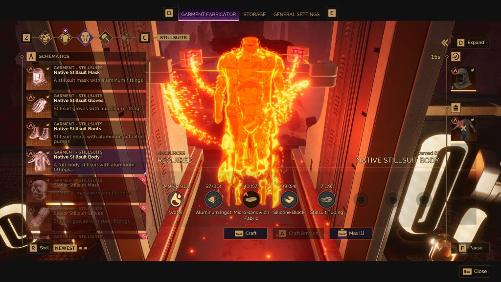 The Dune Awakening skill interface showing a character build