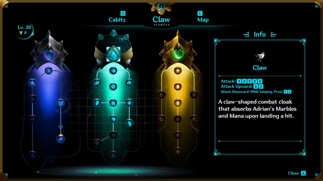 Fatal Claw Claw and Cabitz equipment screen with three equipped claws