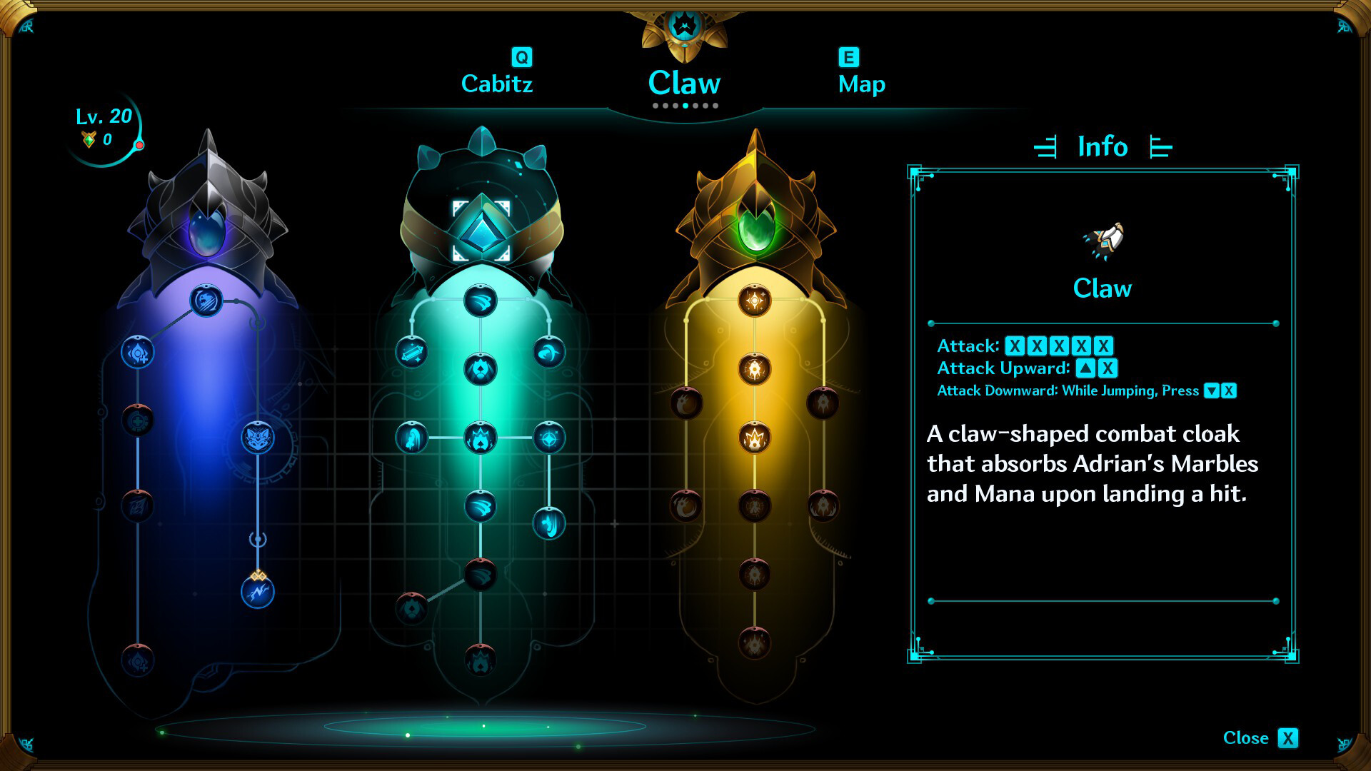Fatal Claw Claw and Cabitz equipment screen with three equipped claws
