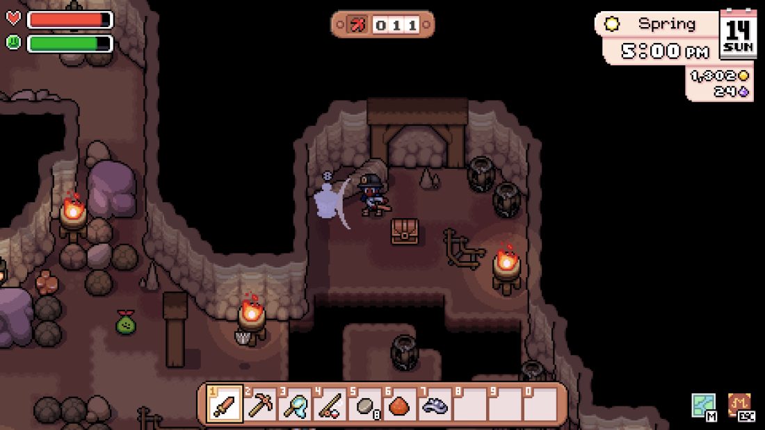 Fields of Mistria character exploring the Upper Mines
