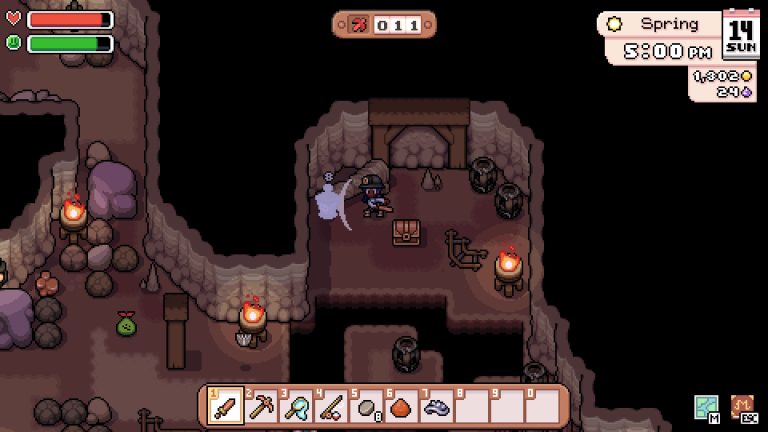 Fields of Mistria character exploring the Upper Mines