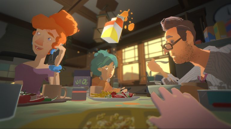 Isaac at the dinner table with his family in Goodnight Universe