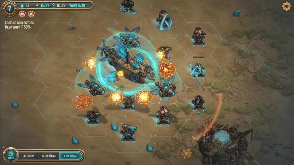 Arcadia protected by an early-game turret network in HEXSTORM