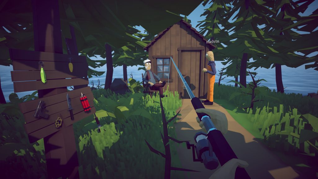 How to Fish players preparing rods, bait, and weapons beside an island quest giver