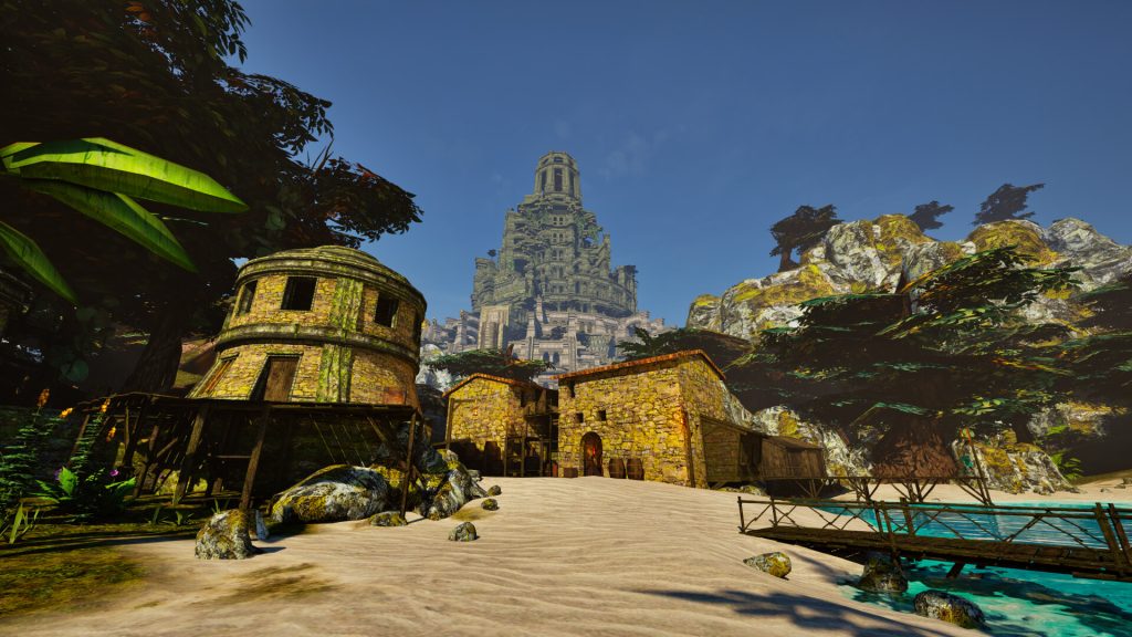 A coastal settlement below the Tower in The Lantern of the Laughless Saint