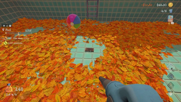 A large field of leaves in the Leaf it Alone pool area with the live money HUD visible