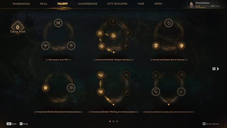 The official Mistfall Hunter talent and city building interface