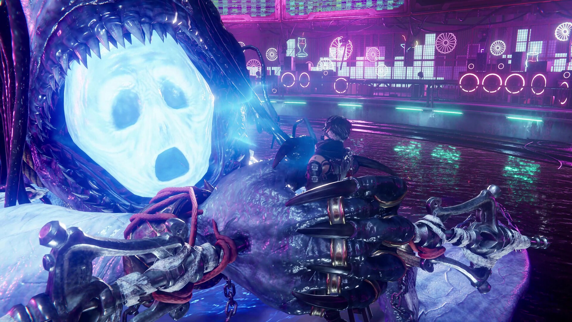 Yakumo confronting a giant fiend during a NINJA GAIDEN 4 boss battle