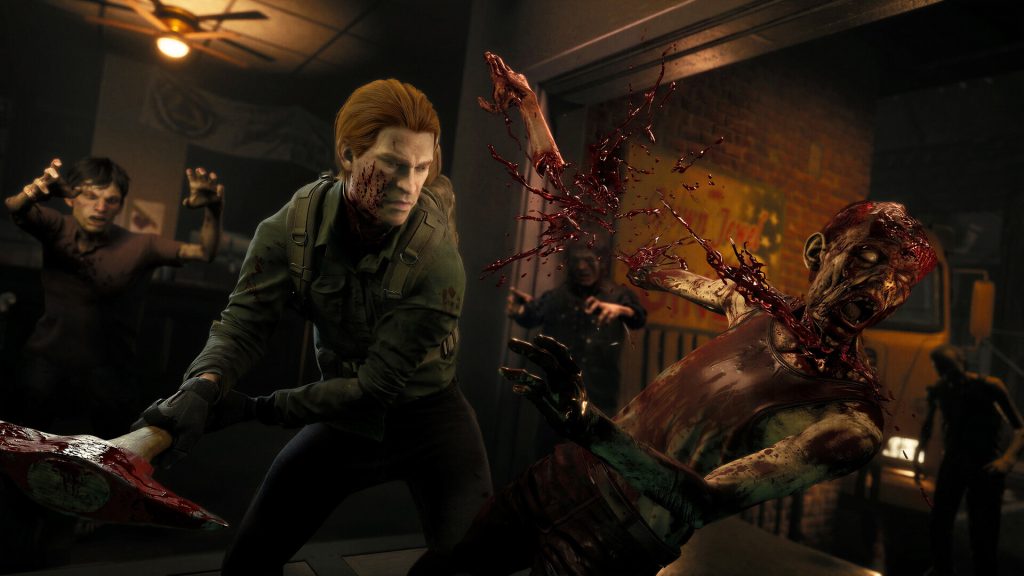 A Responder using a fire axe against a zombie in No More Room in Hell 2