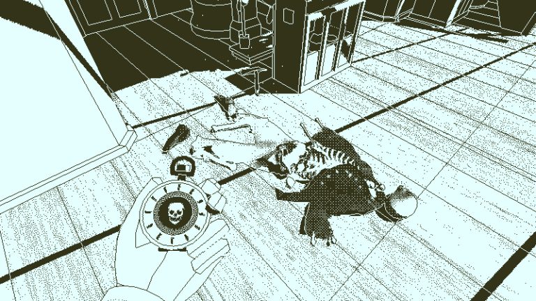 The Memento Mortem held over skeletal remains in Return of the Obra Dinn