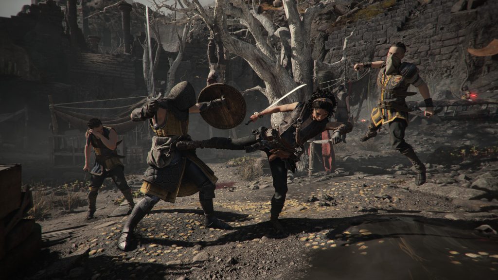 Sophia kicking a soldier during combat in Resonance A Plague Tale Legacy