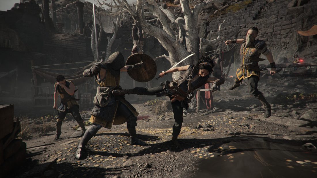 Sophia kicking a soldier during combat in Resonance A Plague Tale Legacy