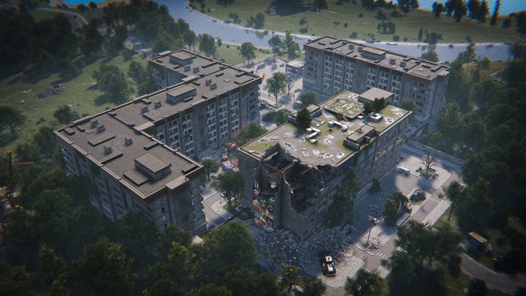 Aerial view of the Apartment Complex monument in Rust