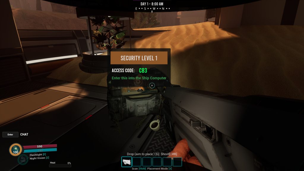 Sketchy's Contract access crate displaying a security code