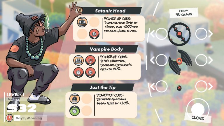 Slayblade customization screen showing head body and tip power-up cards