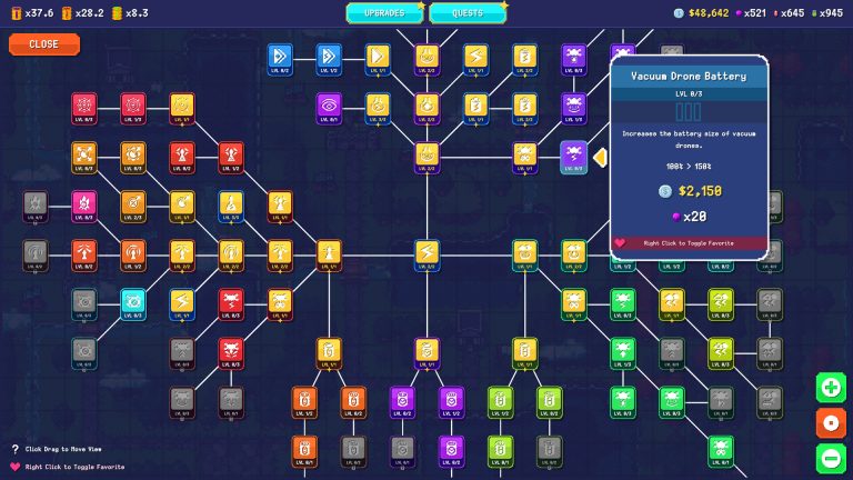 Sludgineers multi-branch upgrade tree with a selected Vacuum Drone Battery node