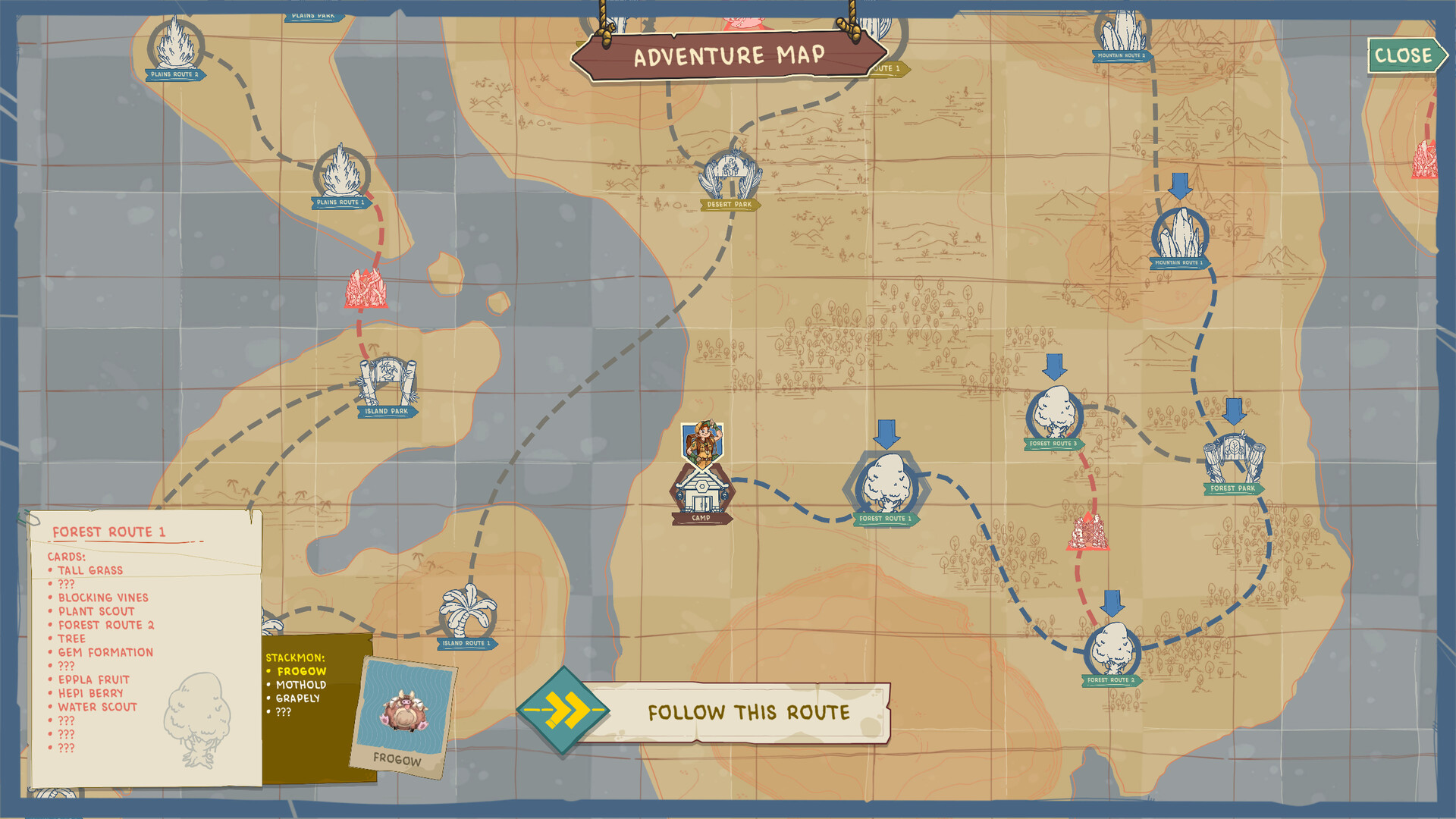 The official Stackmon world map showing the green forest region and neighboring routes