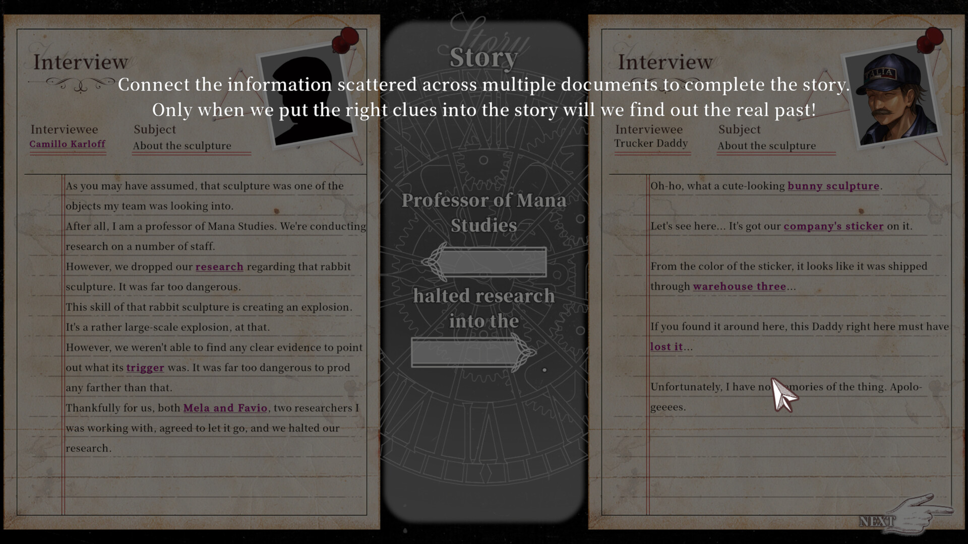 Staffer Retro Logical completion screen for the Epilogue final deductions