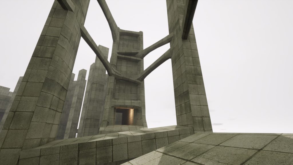 A tall concrete route with suspended paths in VHOLUME