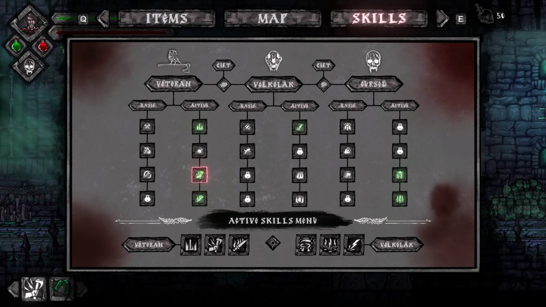 Volkolak skill menu showing Veteran Volkolak and Cursed class branches