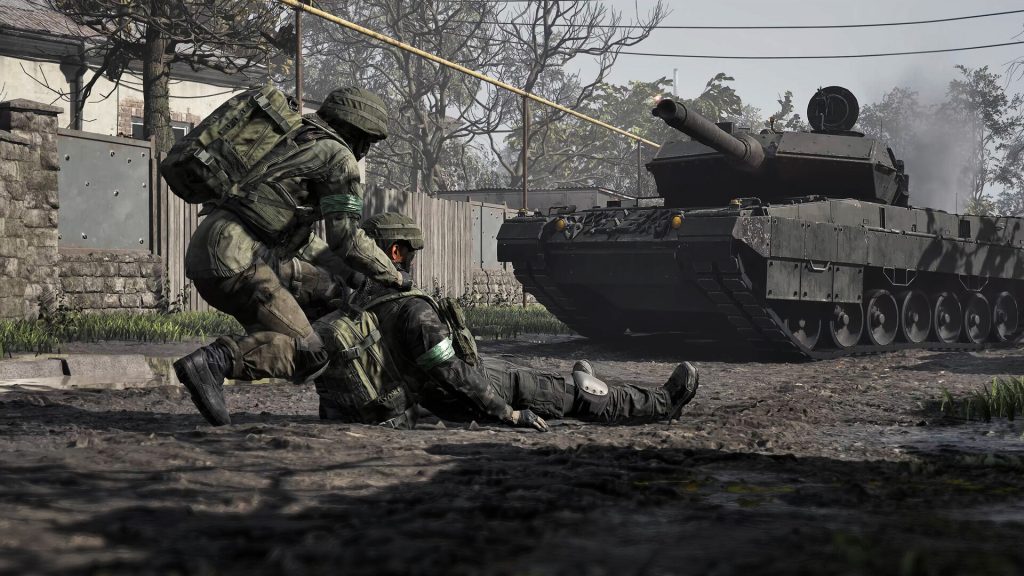 WARDOGS soldier reviving a teammate beside an armored vehicle in an official Steam screenshot