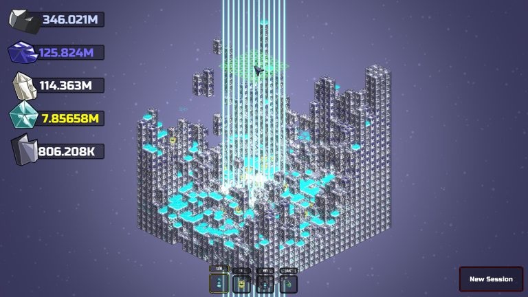 Official Artillery Miner screenshot showing weapons firing into a blue ore cube