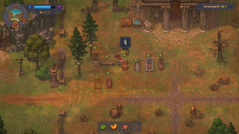 Official Graveyard Keeper 2 Steam screenshot showing several graves and the graveyard rating