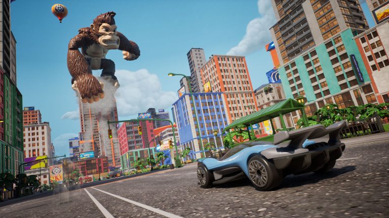 Official HOT WHEELS Infinite Rush screenshot of a blue car driving through Wheelswood