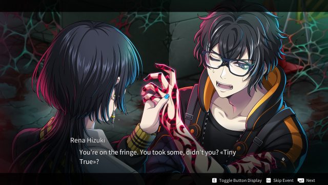 Rena Hizuki examines Soma Hoshigami's altered arm in an official Qliphah in Providence's Shadow screenshot