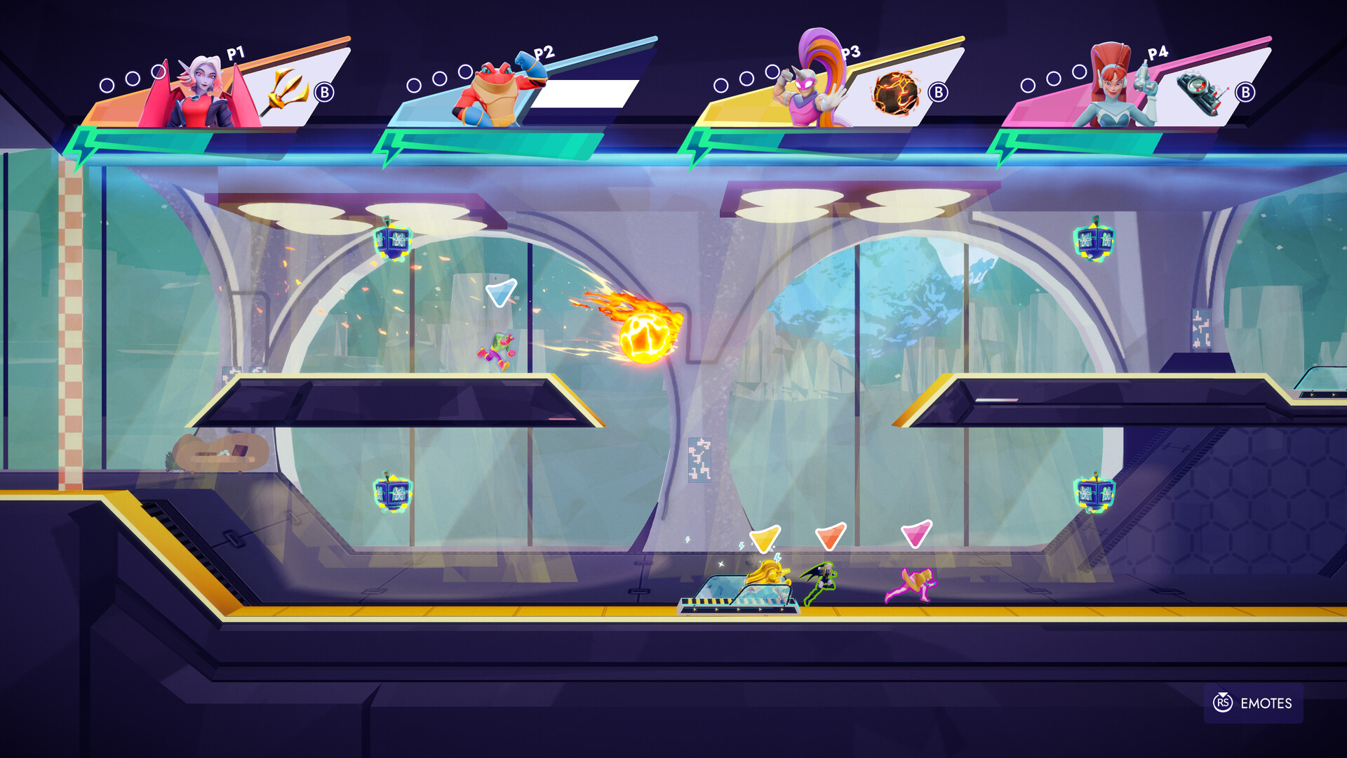 Official SpeedRunners 2 screenshot of runners moving through a blue museum gallery