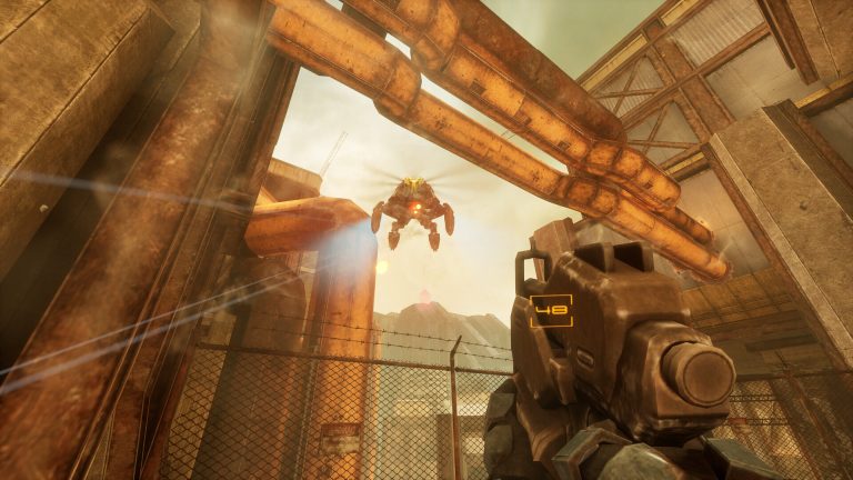 FIVE aims at a hovering armored machine in SPRAWL zero