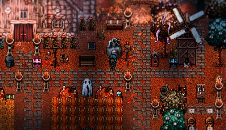 Official Welcome to Elderfield screenshot showing the farm, farmhouse, fields, and strange livestock